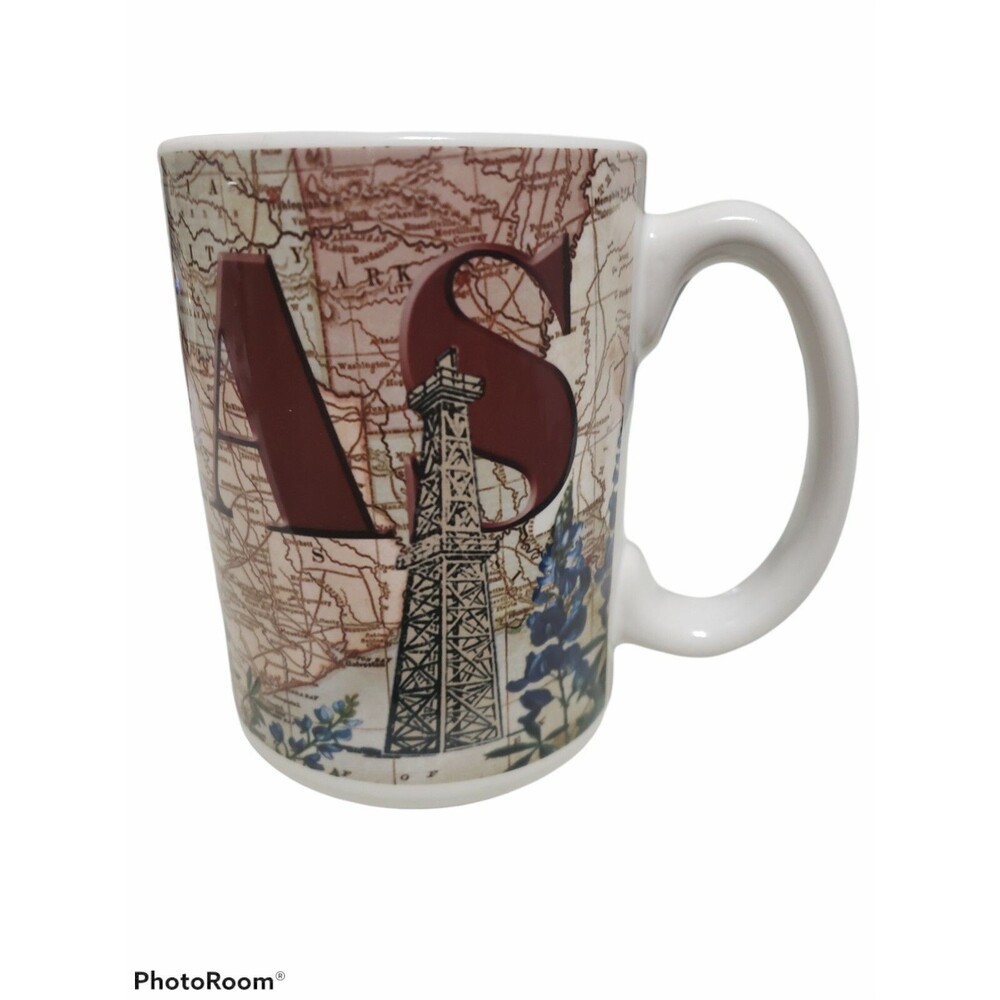 Texas MAP  Coffee Cup Mug Heavy 15oz. Oil Rig Map Soldier Texas Seal ALAMO
